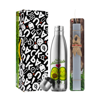 Let's avocuddle, Easter Set, metallic stainless thermos flask (500ml) & scented flat Easter candle (30cm) (GRAY)