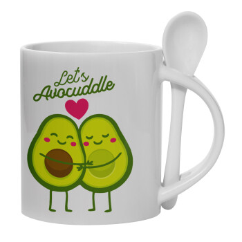 Let's avocuddle, Ceramic coffee mug with Spoon, 330ml (1pcs)