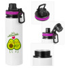 Metallic water bottle with safety lid, 850ml aluminum