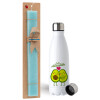 Easter Set, metallic stainless steel water bottle (750ml) & aromatic flat Easter candle (30cm) (TURQUOISE)