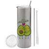 Tumbler stainless steel Silver 600ml, with metal straw & cleaning brush
