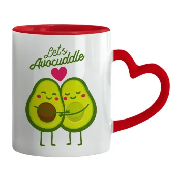 Let's avocuddle, Κούπα καρδιά χερούλι κόκκινη, κεραμική, 330ml