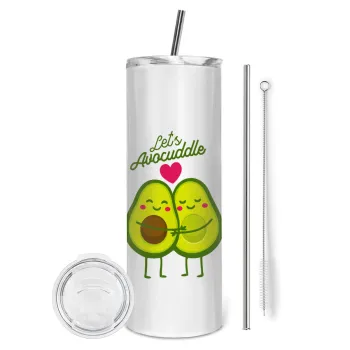 Let's avocuddle, Tumbler ποτήρι θερμό από ανοξείδωτο ατσάλι 600ml, με μεταλλικό καλαμάκι & βούρτσα καθαρισμού