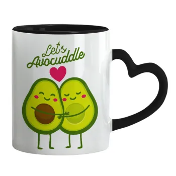 Let's avocuddle, Κούπα καρδιά χερούλι μαύρη, κεραμική, 330ml