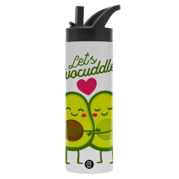Let's avocuddle, Metallic thermos bottle with straw & handle, stainless steel (Stainless steel 304), double-walled, 600ml.