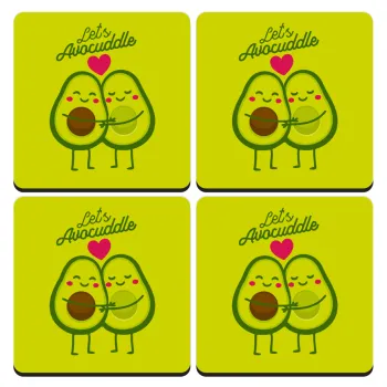 Let's avocuddle, ΣΕΤ 4 Σουβέρ ξύλινα τετράγωνα (9cm)