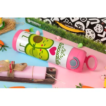 Let's avocuddle, Easter candle, Childrens hot water bottle, stainless steel, with safety straw, PINK (500ml)