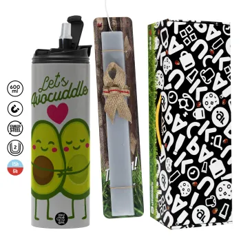 Let's avocuddle, Πασχαλινή Λαμπάδα με Travel Tumbler θερμό (600ml, BPA free) & κερί αρωματικό πλακέ (30cm) (ΓΚΡΙ)