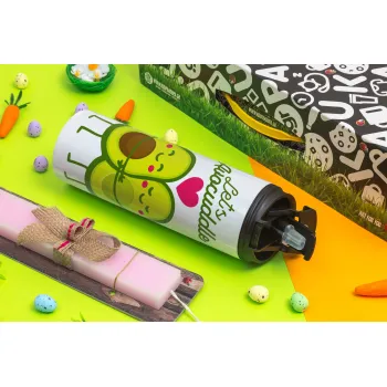 Let's avocuddle, Easter candle,Travel Tumbler 2 Lids, with metal straw & cleaning brush & aromatic flat candle (30cm) (PINK)