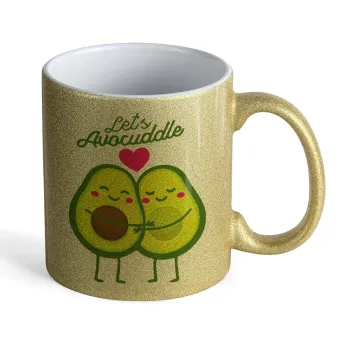 Let's avocuddle, Κούπα Χρυσή Glitter που γυαλίζει, κεραμική, 330ml