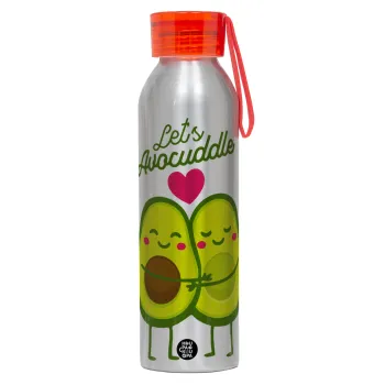 Let's avocuddle, Aluminum Sports Bottle 650ml – Silver with Red Cap and Silicone Strap