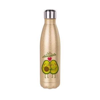 Let's avocuddle, Glitter gold stainless steel thermos bottle, double-walled, 500ml