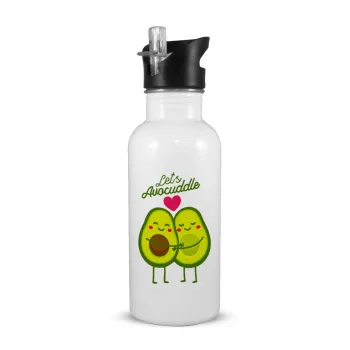 Let's avocuddle, White water bottle with straw, stainless steel 600ml
