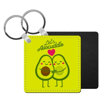 Let's avocuddle, Μπρελόκ Δερματίνη, τετράγωνο ΜΑΥΡΟ (5x5cm)