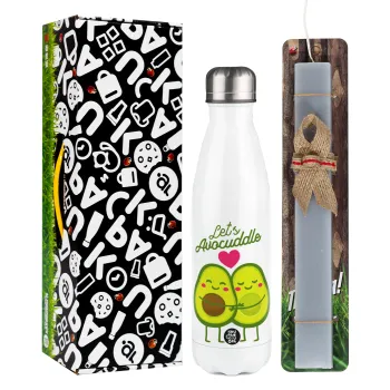 Let's avocuddle, Easter candle, metallic white thermos bottle (500ml) & aromatic flat candle (30cm) (GRAY)