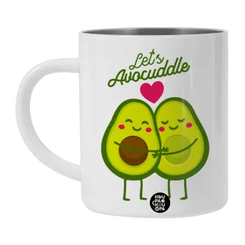 Let's avocuddle, Λευκή Ανοξείδωτη Μεταλλική Κούπα 450ml - Διπλού Τοιχώματος 