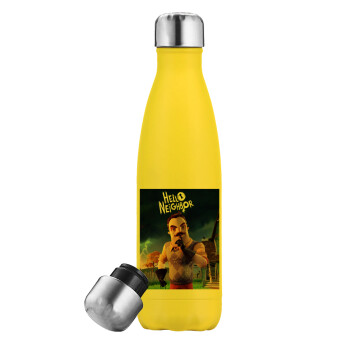  Hello Neighbor, Μεταλλικό παγούρι θερμός Κίτρινος (Stainless steel), διπλού τοιχώματος, 500ml