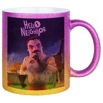  Hello Neighbor, Κούπα Χρυσή/Ροζ Glitter, κεραμική, 330ml