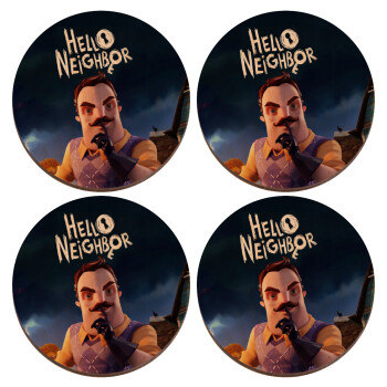  Hello Neighbor, ΣΕΤ x4 Σουβέρ ξύλινα στρογγυλά plywood (9cm)
