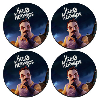  Hello Neighbor, ΣΕΤ 4 Σουβέρ ξύλινα στρογγυλά (9cm)