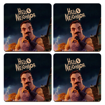  Hello Neighbor, ΣΕΤ x4 Σουβέρ ξύλινα τετράγωνα plywood (9cm)