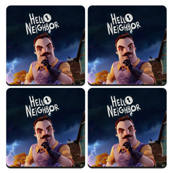  Hello Neighbor, ΣΕΤ 4 Σουβέρ ξύλινα τετράγωνα (9cm)