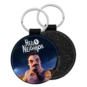  Hello Neighbor, Μπρελόκ Δερματίνη, στρογγυλό ΜΑΥΡΟ (5cm)