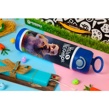  Hello Neighbor, Easter candle, Childrens hot water bottle, stainless steel, with safety straw, BLUE (500ml)