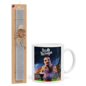  Hello Neighbor, Easter Set, Ceramic Cup (330ml) & Easter aromatic flat candle (30cm) (GRAY)