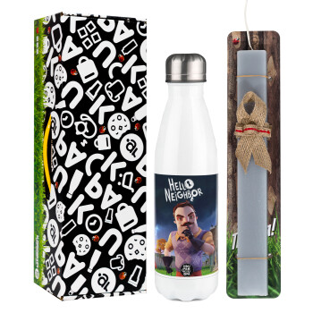  Hello Neighbor, Easter candle, metallic white thermos bottle (500ml) & aromatic flat candle (30cm) (GRAY)