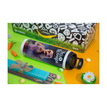  Hello Neighbor, Easter candle,Travel Tumbler 2 Lids, with metal straw & cleaning brush & aromatic flat candle (30cm) (BLUE)