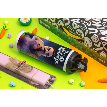  Hello Neighbor, Easter candle,Travel Tumbler 2 Lids, with metal straw & cleaning brush & aromatic flat candle (30cm) (PINK)