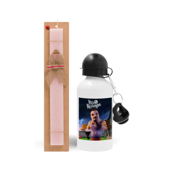  Hello Neighbor, Easter Set, metallic aluminum bottle (500ml) & aromatic flat Easter candle (30cm) (PINK)