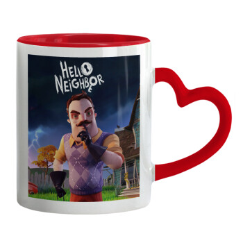  Hello Neighbor, Mug heart red handle, ceramic, 330ml