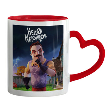  Hello Neighbor, Κούπα καρδιά χερούλι κόκκινη, κεραμική, 330ml