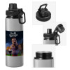 Metallic water bottle with safety cap, 850ml aluminum