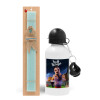 Easter Set, metallic aluminum water bottle (500ml) & scented flat candle (30cm) (TURQUOISE)