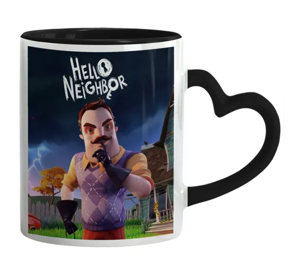 Hello Neighbor — Mug heart black handle, ceramic, 330ml