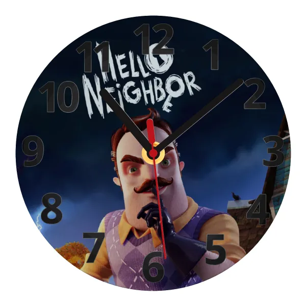 Hello Neighbor — Glass wall clock (20cm)