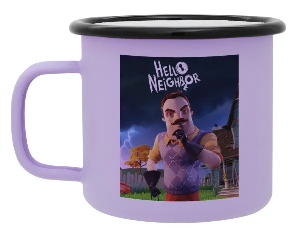 Hello Neighbor — Metal enamel mug, matte light pastel purple, 360ml