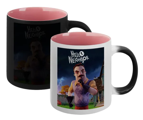 Hello Neighbor — Magic mug with pink interior, ceramic, 330ml, changes colour with hot drinks