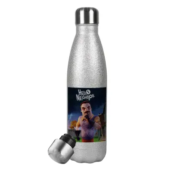  Hello Neighbor, Metallic Glitter Silver Thermos Flask (Stainless steel), double-walled, 500ml