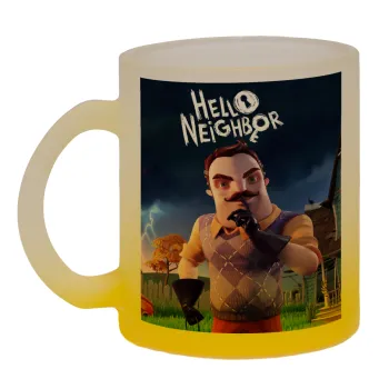  Hello Neighbor, Κούπα γυάλινη δίχρωμη με βάση το κίτρινο ματ, 330ml