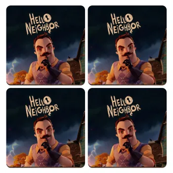  Hello Neighbor, ΣΕΤ x4 Σουβέρ ξύλινα τετράγωνα plywood (9cm)