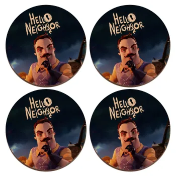  Hello Neighbor, ΣΕΤ x4 Σουβέρ ξύλινα στρογγυλά plywood (9cm)