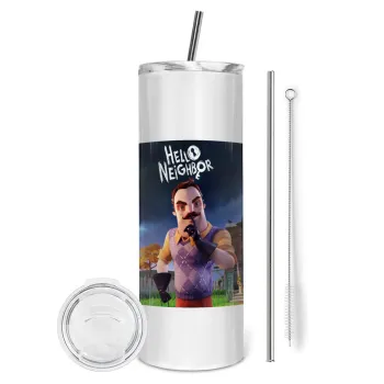  Hello Neighbor, Tumbler ποτήρι θερμό από ανοξείδωτο ατσάλι 600ml, με μεταλλικό καλαμάκι & βούρτσα καθαρισμού