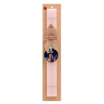  Hello Neighbor, Easter Set, wooden keychain & scented flat Easter candle (30cm) (PINK)