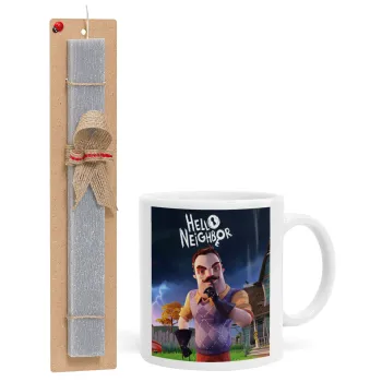  Hello Neighbor, Easter Set, Ceramic Cup (330ml) & Easter aromatic flat candle (30cm) (GRAY)