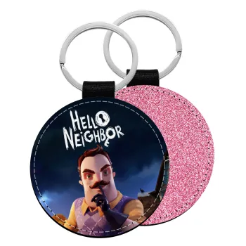  Hello Neighbor, Μπρελόκ Δερματίνη, στρογγυλό ΡΟΖ (5cm)