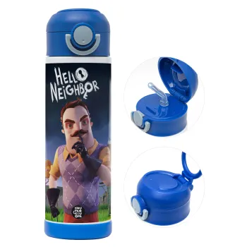  Hello Neighbor, Παιδικό παγούρι θερμό, ανοξείδωτο, με καλαμάκι ασφαλείας, ΜΠΛΕ (500ml)